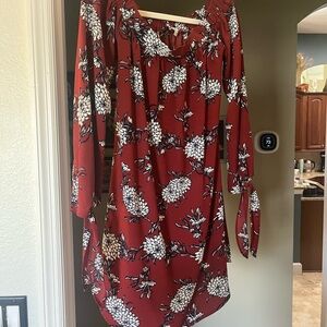 Charlotte Russe Red Floral Off the Shoulder Long Sleeve Dress